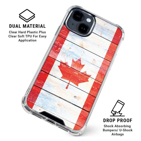 Canada Flag Light Wood iPhone 15 Clear Case